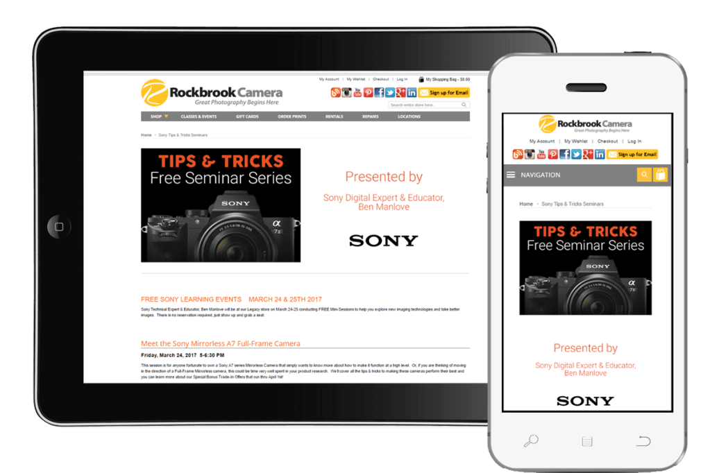 Rockbrook Camera Website | Sony Event